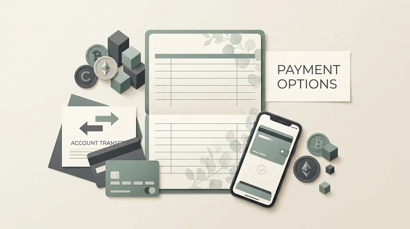 Editorial illustration of AUD payments with card, bank and digital wallet motifs